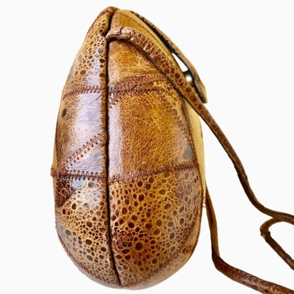 Vintage Handbag Hard Case Shell Brown Patchwork Leather Cross Body Purse flaws - Picture 8 of 13